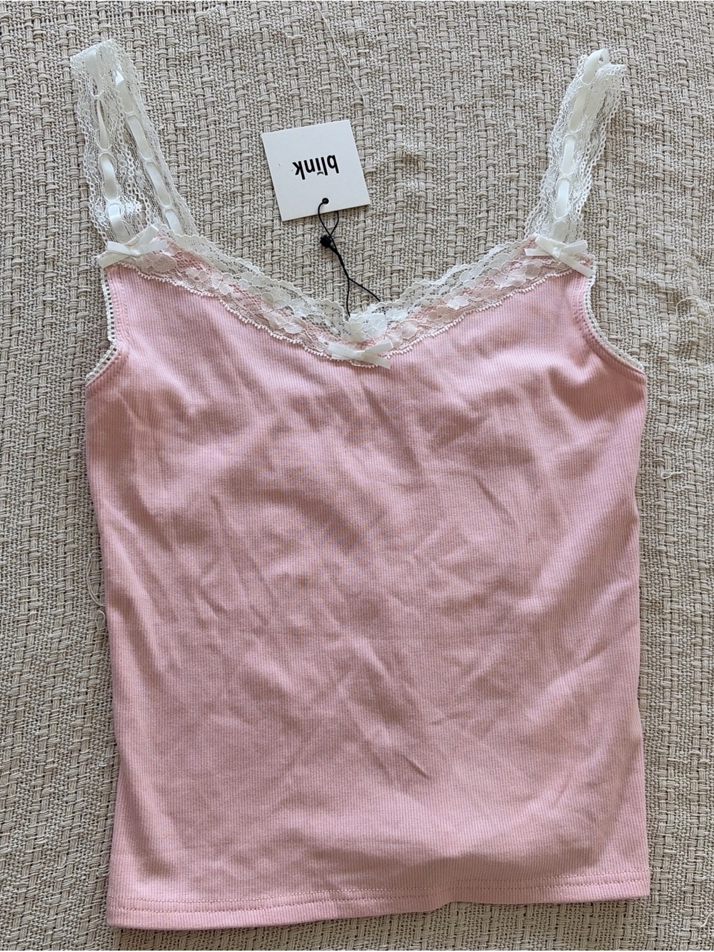 Pink Ribbed Lace Trim Camisole by Blink